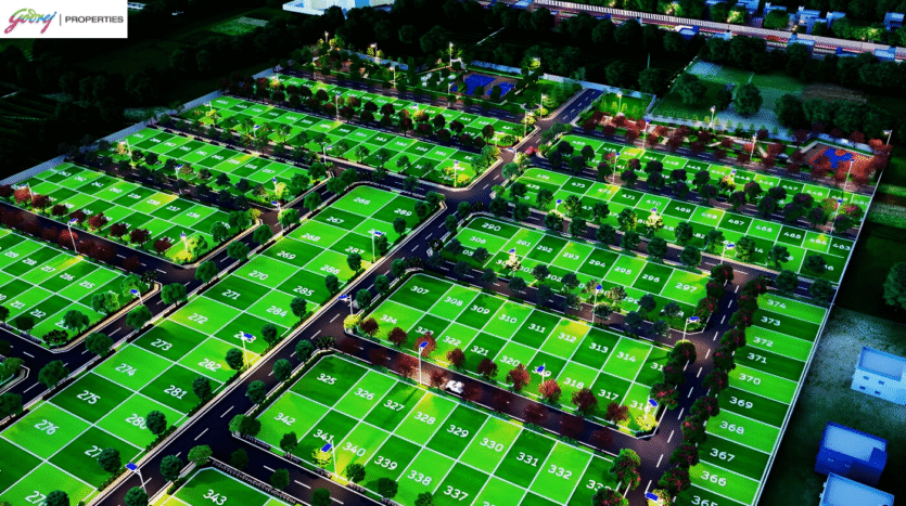 Scenic aerial view of Godrej Doddaballapura Plots surrounded by greenery in North Bangalore